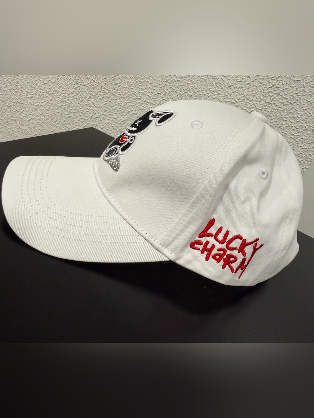 Lucky Charm White Baseball Cap with Red Embroidery